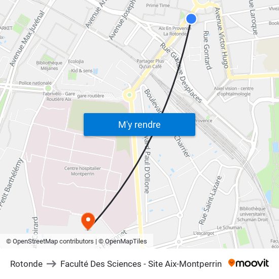 Rotonde to Faculté Des Sciences - Site Aix-Montperrin map