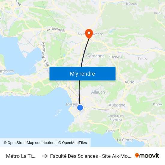Métro La Timone to Faculté Des Sciences - Site Aix-Montperrin map