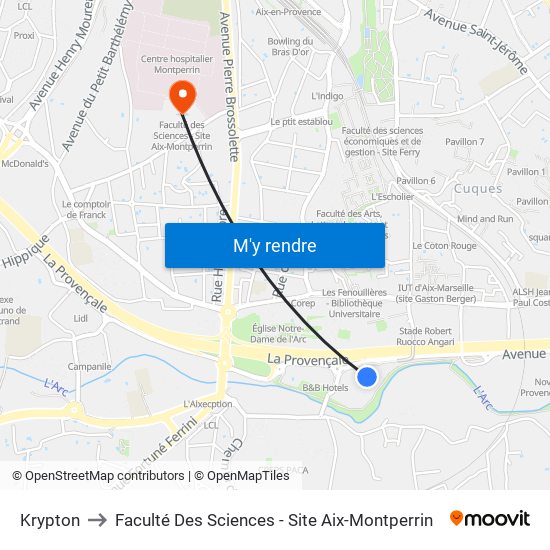 Krypton to Faculté Des Sciences - Site Aix-Montperrin map