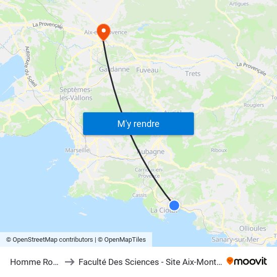 Homme Rouge to Faculté Des Sciences - Site Aix-Montperrin map