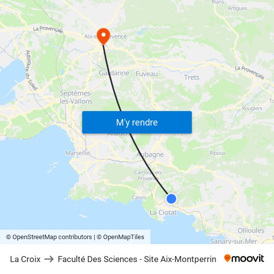 La Croix to Faculté Des Sciences - Site Aix-Montperrin map