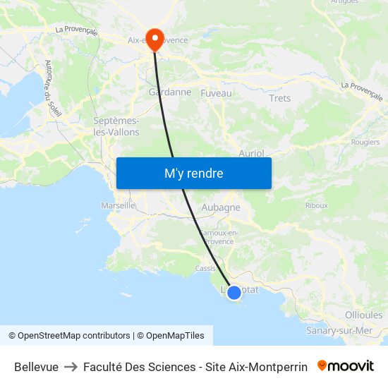 Bellevue to Faculté Des Sciences - Site Aix-Montperrin map
