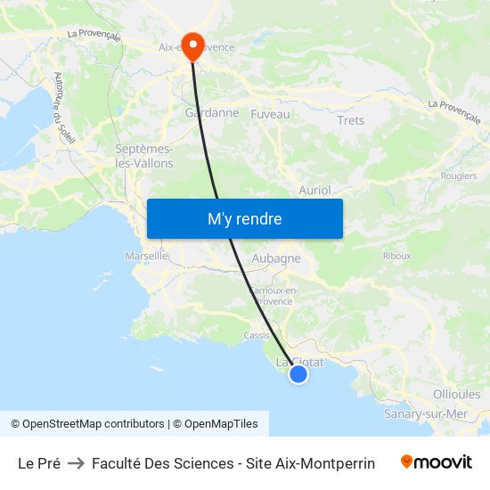 Le Pré to Faculté Des Sciences - Site Aix-Montperrin map