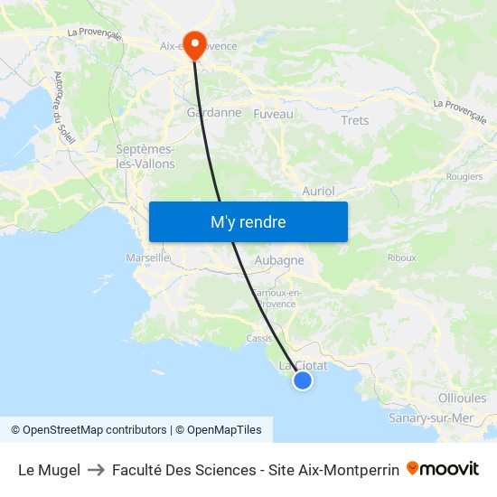 Le Mugel to Faculté Des Sciences - Site Aix-Montperrin map