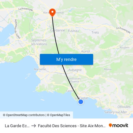 La Garde Ecole to Faculté Des Sciences - Site Aix-Montperrin map