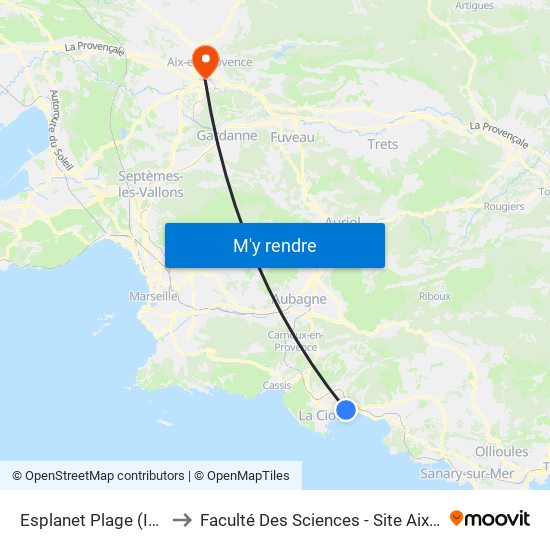 Esplanet Plage (Impérial) to Faculté Des Sciences - Site Aix-Montperrin map