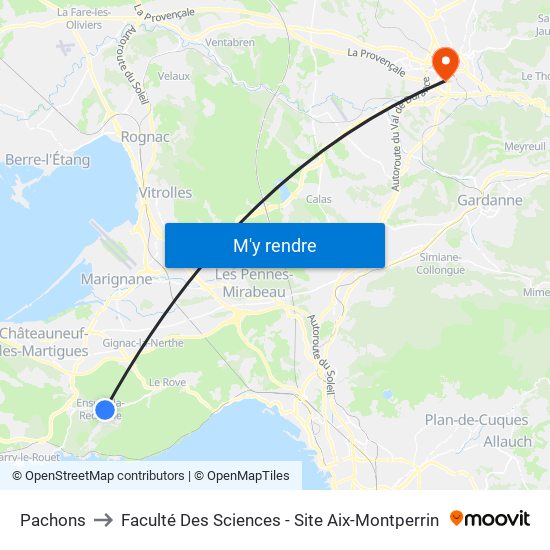 Pachons to Faculté Des Sciences - Site Aix-Montperrin map