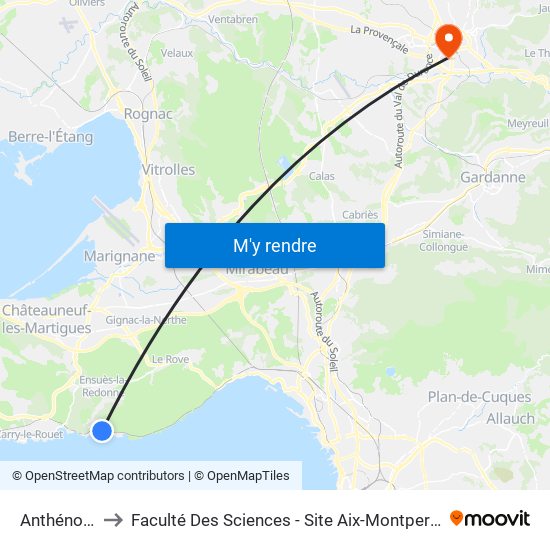 Anthénors to Faculté Des Sciences - Site Aix-Montperrin map
