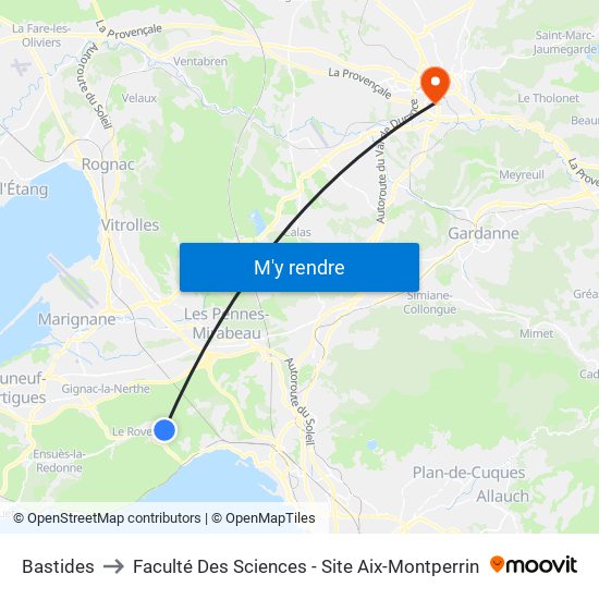 Bastides to Faculté Des Sciences - Site Aix-Montperrin map