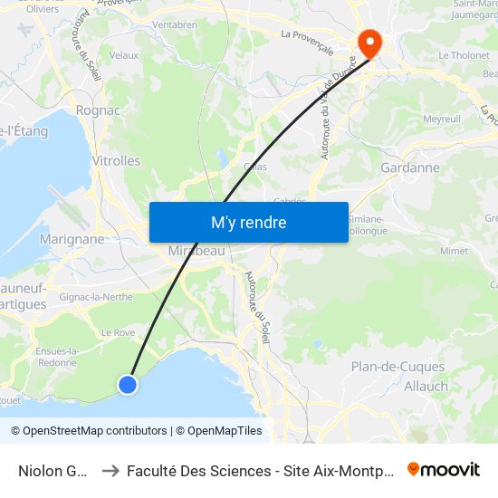 Niolon Gare to Faculté Des Sciences - Site Aix-Montperrin map