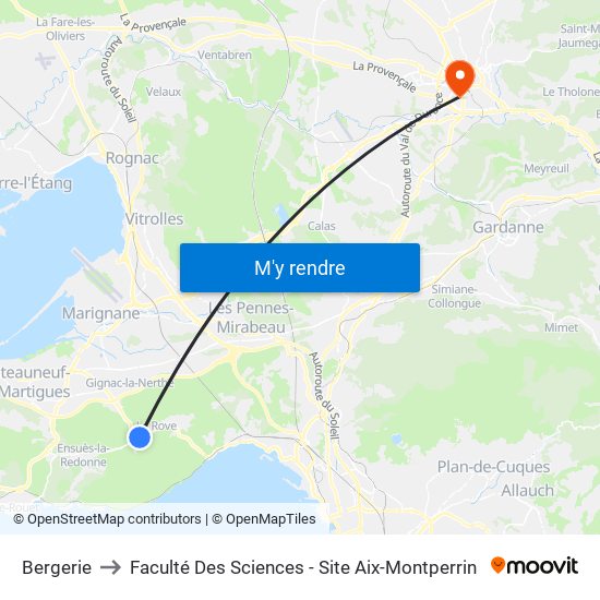 Bergerie to Faculté Des Sciences - Site Aix-Montperrin map