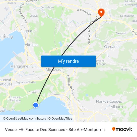 Vesse to Faculté Des Sciences - Site Aix-Montperrin map