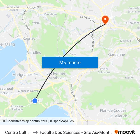 Centre Culturel to Faculté Des Sciences - Site Aix-Montperrin map