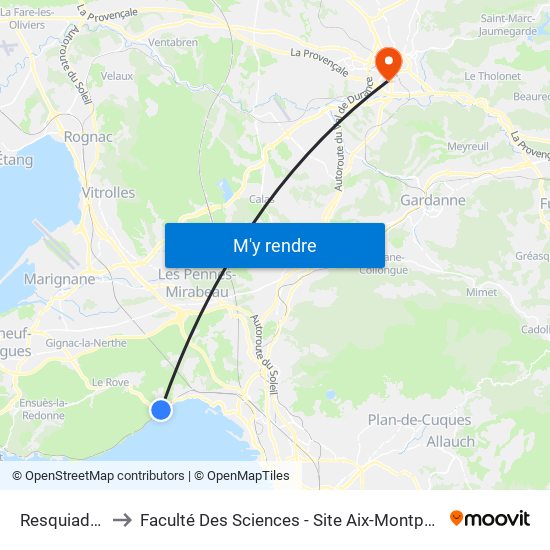 Resquiadou to Faculté Des Sciences - Site Aix-Montperrin map