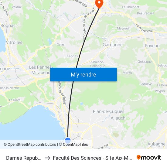 Dames République to Faculté Des Sciences - Site Aix-Montperrin map