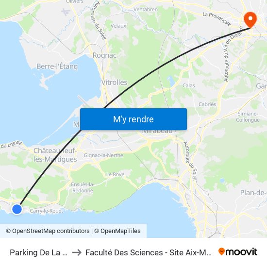 Parking De La Gare to Faculté Des Sciences - Site Aix-Montperrin map