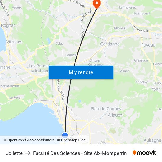 Joliette to Faculté Des Sciences - Site Aix-Montperrin map