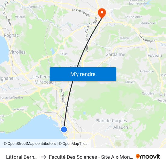 Littoral Bernabo to Faculté Des Sciences - Site Aix-Montperrin map