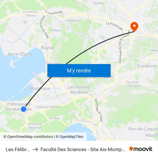 Les Félibres to Faculté Des Sciences - Site Aix-Montperrin map