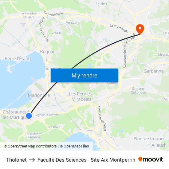 Tholonet to Faculté Des Sciences - Site Aix-Montperrin map