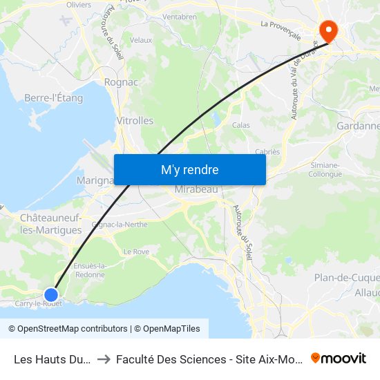 Les Hauts Du Jas to Faculté Des Sciences - Site Aix-Montperrin map