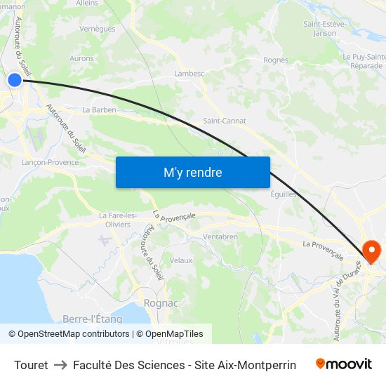 Touret to Faculté Des Sciences - Site Aix-Montperrin map