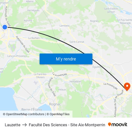 Lauzette to Faculté Des Sciences - Site Aix-Montperrin map