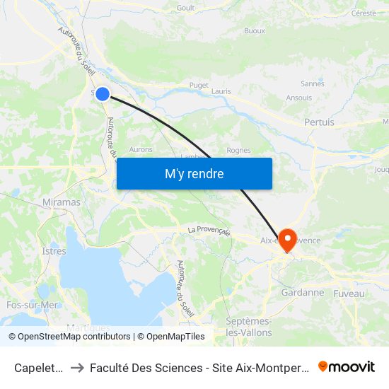 Capelette to Faculté Des Sciences - Site Aix-Montperrin map