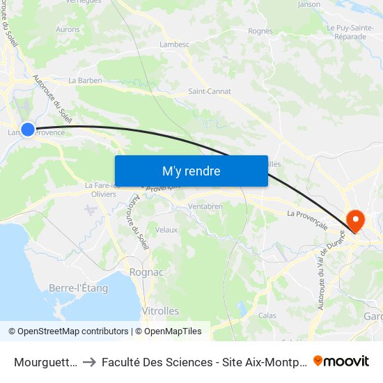 Mourguettes to Faculté Des Sciences - Site Aix-Montperrin map