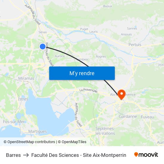 Barres to Faculté Des Sciences - Site Aix-Montperrin map