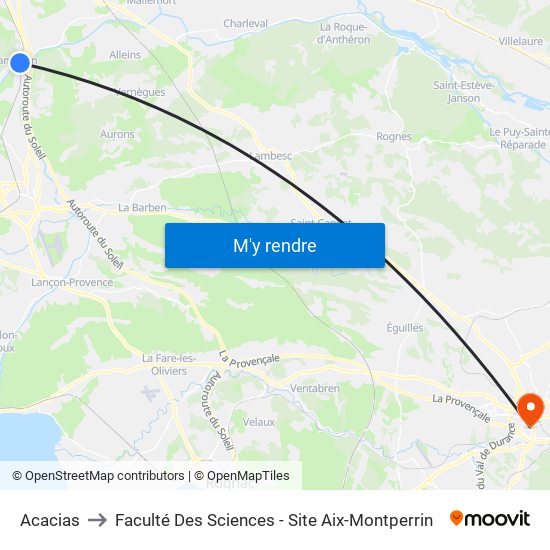 Acacias to Faculté Des Sciences - Site Aix-Montperrin map
