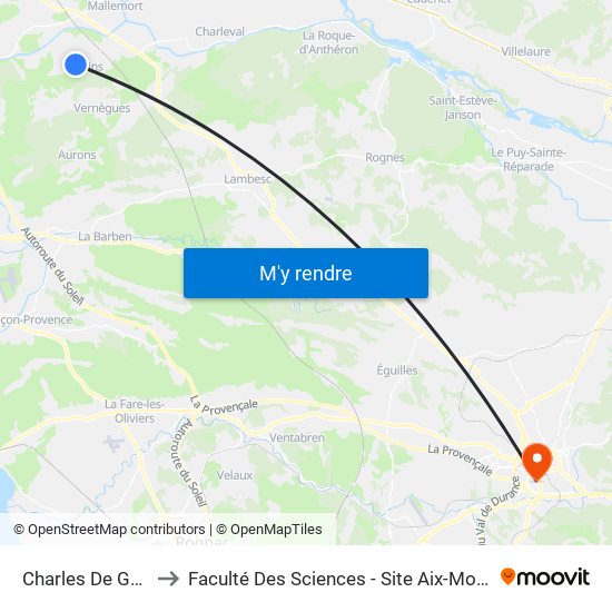 Charles De Gaulle to Faculté Des Sciences - Site Aix-Montperrin map