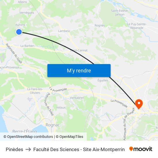 Pinèdes to Faculté Des Sciences - Site Aix-Montperrin map