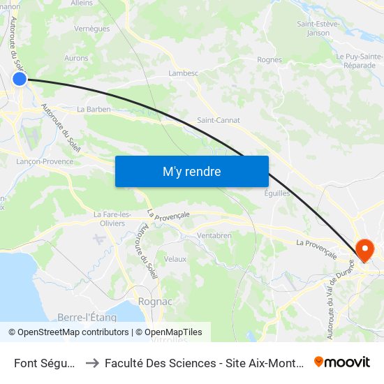 Font Ségugne to Faculté Des Sciences - Site Aix-Montperrin map