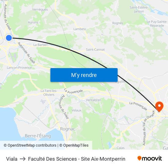 Viala to Faculté Des Sciences - Site Aix-Montperrin map