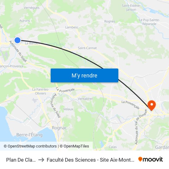 Plan De Clavel to Faculté Des Sciences - Site Aix-Montperrin map