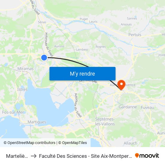 Martelière to Faculté Des Sciences - Site Aix-Montperrin map