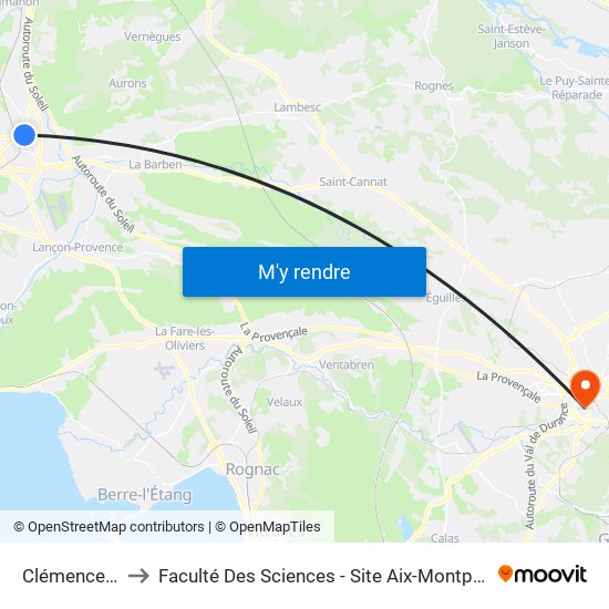 Clémenceau to Faculté Des Sciences - Site Aix-Montperrin map