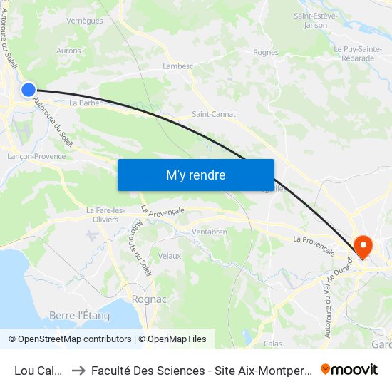 Lou Calen to Faculté Des Sciences - Site Aix-Montperrin map
