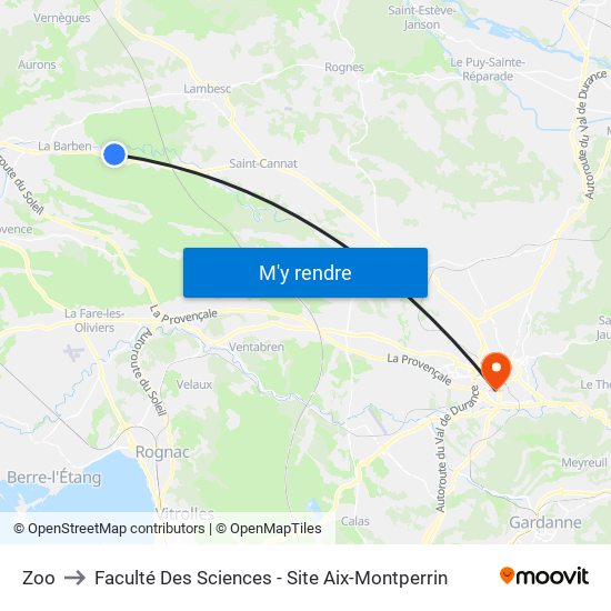 Zoo to Faculté Des Sciences - Site Aix-Montperrin map