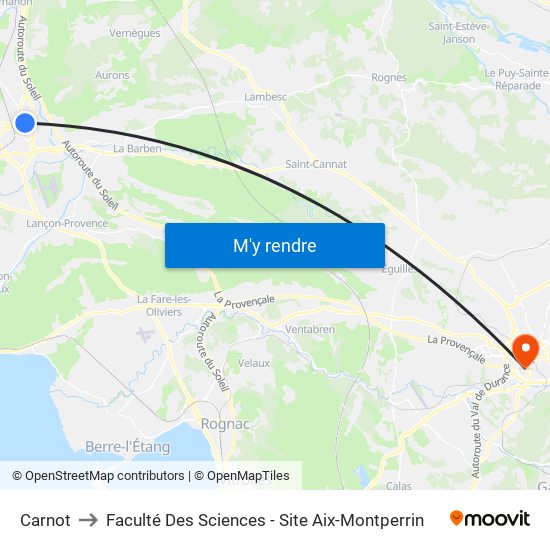 Carnot to Faculté Des Sciences - Site Aix-Montperrin map