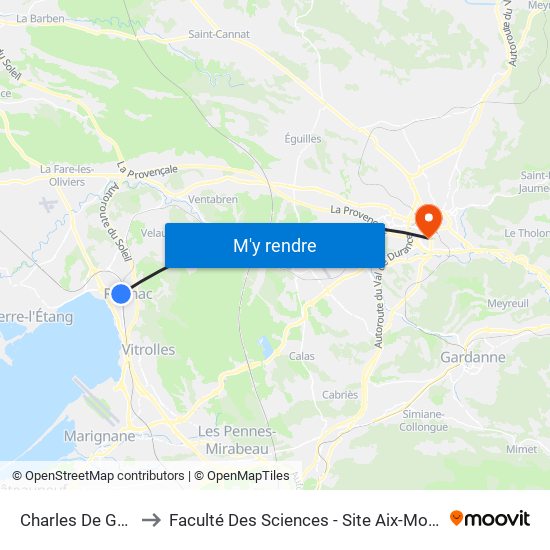 Charles De Gaulle to Faculté Des Sciences - Site Aix-Montperrin map