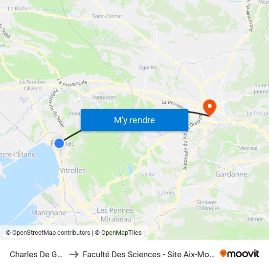 Charles De Gaulle to Faculté Des Sciences - Site Aix-Montperrin map