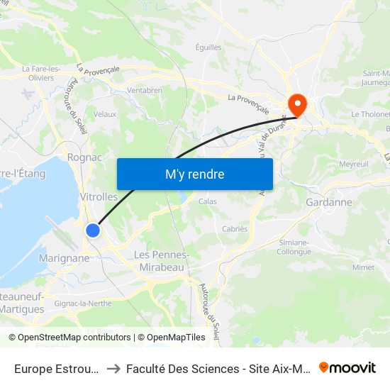 Europe Estroublans to Faculté Des Sciences - Site Aix-Montperrin map
