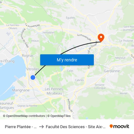 Pierre Plantée - Quai 4 to Faculté Des Sciences - Site Aix-Montperrin map