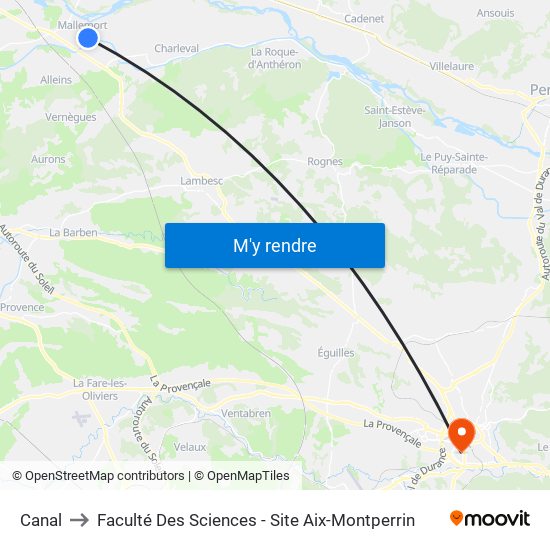 Canal to Faculté Des Sciences - Site Aix-Montperrin map
