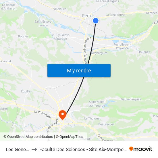 Les Genêts to Faculté Des Sciences - Site Aix-Montperrin map