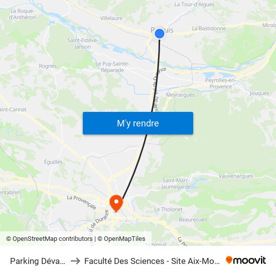 Parking Dévalade to Faculté Des Sciences - Site Aix-Montperrin map