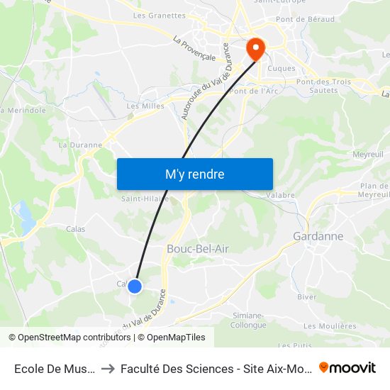 Ecole De Musique to Faculté Des Sciences - Site Aix-Montperrin map