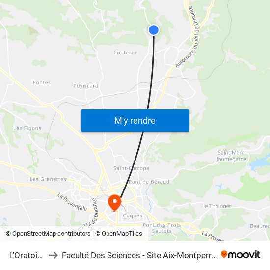L'Oratoire to Faculté Des Sciences - Site Aix-Montperrin map